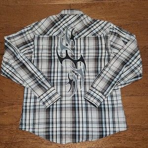 Wrangler Rock 47 Shirt Men's Large Pearl Snap Button Up Western Plaid Cotton